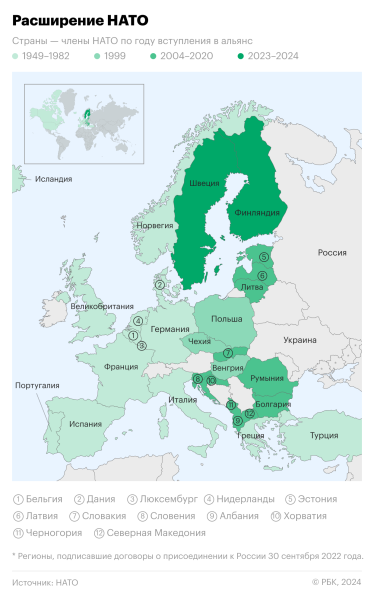 Как выглядит НАТО после вступления Швеции. Карта